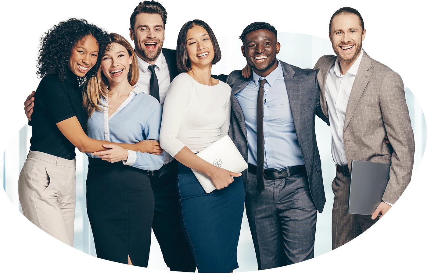 A group of people at an agency posing for the camera